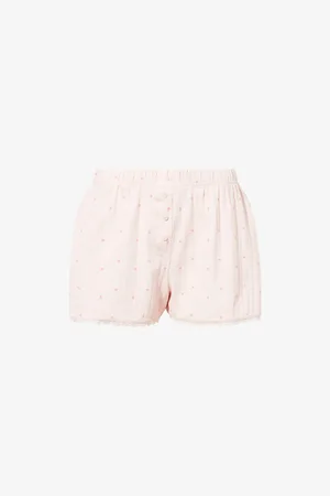 Lounge Underwear Womens Pointelle Floral-Print Mid-Rise Stretch-Cotton Pyjama Shorts
