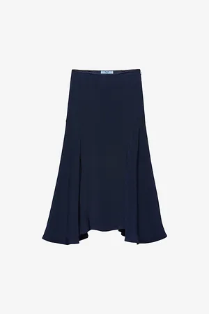 Prada Womens Cady Flared Woven Midi Skirt