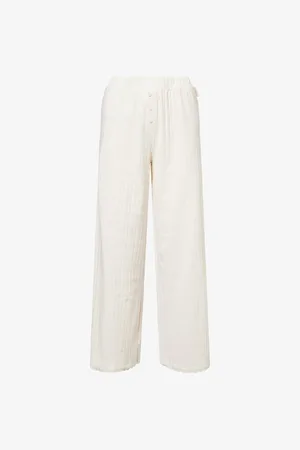 Lounge Underwear Womens Pointelle Straight-Leg Mid-Rise Stretch-Woven Pyjama Bottoms