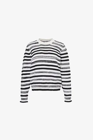 Barrie Womens Loch Ripples Striped-Print Cotton and Cashmere-Blend Jumper