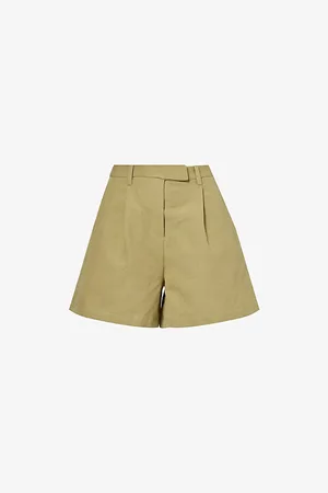 Pretty Lavish Womens Thali Pleat-Front Cotton-Linen Shorts