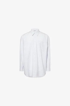 Acne Studios Mens Striped Curved-Hem Cotton-Poplin Shirt