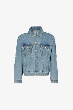 Loewe Mens Anagram-Embellished Collared Denim Jacket