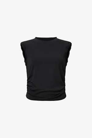 AllSaints Womens West Ruched Stretch Cotton-Blend Top