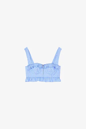 Sandro Womens Striped Ruffle-Trim Cotton-Blend Crop Top