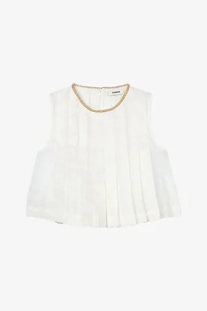 Sandro Womens Rhinestone-Embellished Pleated Linen-Blend Crop Top