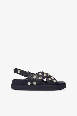 Maje Womens Studded Flat Leather Sandals