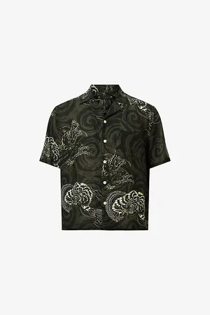 AllSaints Mens Sidewinder Graphic-Print Short-Sleeve Woven Shirt