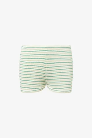 Adanola Womens Stripe-Print Mid-Rise Ribbed-Knit Shorts