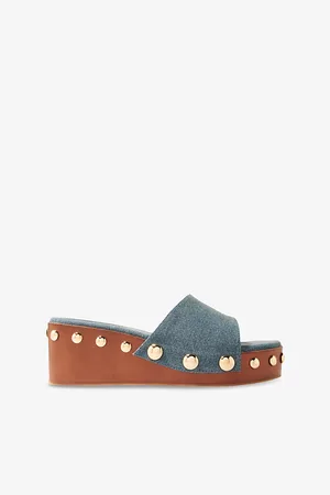 Maje Womens Studded Denim Wedge Mules