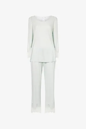 Hanro Womens Lace-Trim Round-Neck Jersey Pajamas