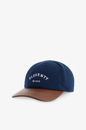 ELEVENTY Mens Knitted-Panels Brand-Embroidery Leather Baseball Cap