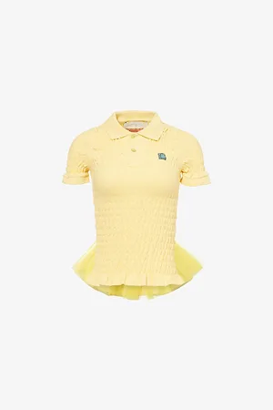 Conner Ives Womens Reconstituted Shirred Cotton-Jersey Polo Shirt