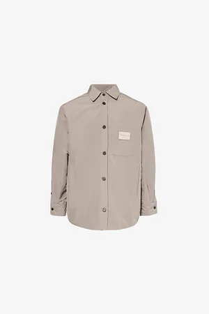 Emporio Armani Mens Logo-Patch Collared Woven Shacket