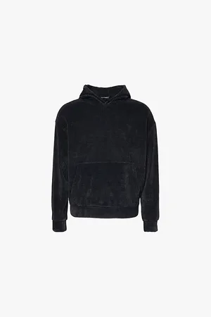 Emporio Armani Mens Ribbed-Velour Kangaroo-Pocket Relaxed-Fit Stretch-Woven Hoody