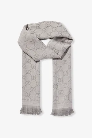 Gucci Womens Monogram-Pattern Fringed-Trim Wool Scarf
