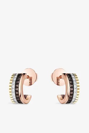 Boucheron Womens Quatre Classique Mini 18ct Yellow-Gold, White-Gold, Pink-Gold, Pvd and 0.12 Diamond Hoop Earrings