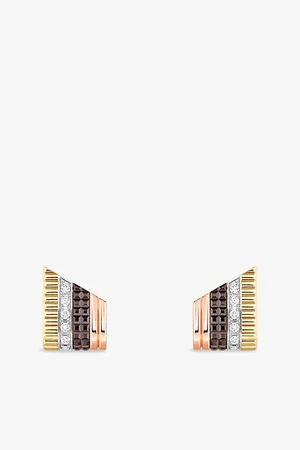 Boucheron Womens Quatre Classique 18ct Yellow-Gold, White-Gold, Pink-Gold, Pvd and 0.26ct Diamond Stud Earrings