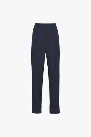 Prada Womens Tailored Mid-Rise Wool-Blend Trousers