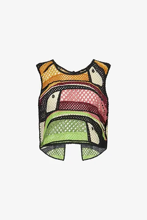 Farm Rio Womens Split-Back Sleeveless Crochet Knitted Top