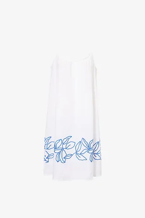 Hanro Womens Floral-Embroidered Spaghetti-Strap Cotton Nightdress
