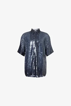 DRIES VAN NOTEN Mens Sequin-Embellished Short-Sleeves Woven Shirt