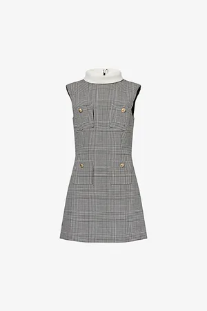 Self-Portrait Womens Check-Print Sleeveless Stretch-Woven Mini Dress