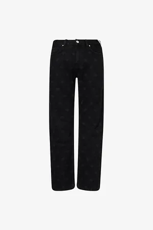 The Couture Club Mens Laser Print Emblem Straight-Leg Denim Jeans