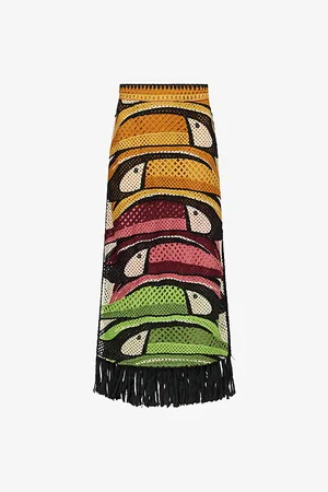 Farm Rio Womens Abstract Crochet Knitted Maxi Skirt