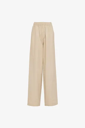 Prada Womens Wide-Leg Cotton-Poplin Trousers