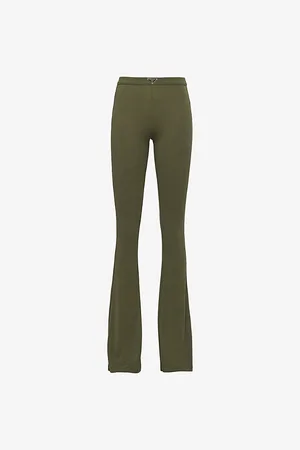Prada Womens Ribbed Flared-Leg Knitted Cotton Trousers
