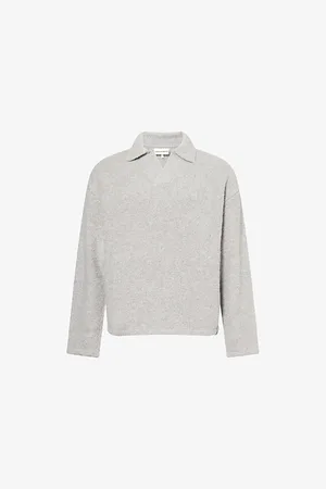 The Couture Club Mens Bouclé Relaxed-Fit Knitted Polo Jumper