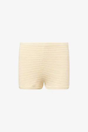 Adanola Womens Stripe-Print Mid-Rise Ribbed-Knit Shorts