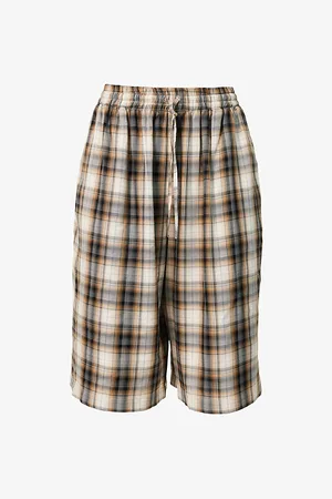 Acne Studios Womens Check-Print Logo-Embroidered Woven Shorts
