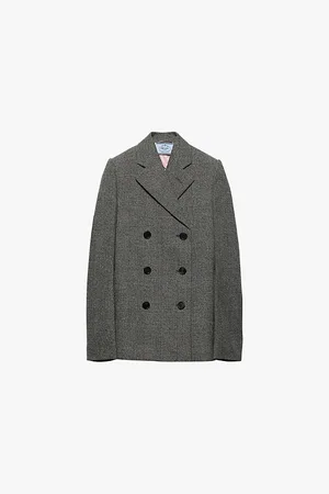 Prada Womens Double-Breasted Prince Of Wales Checked Cotton Jacket