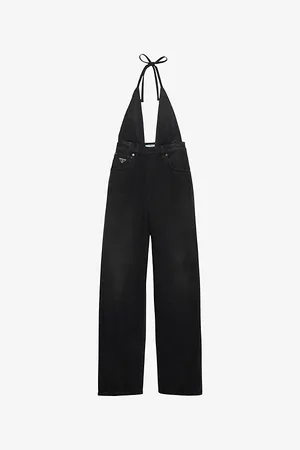 Prada Womens Halterneck Relaxed-Fit Denim Jumpsuit