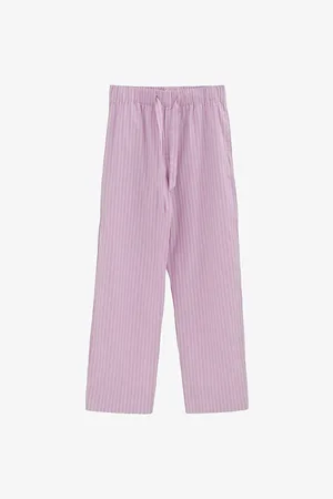 Tekla Womens Striped Cotton-Poplin Pyjama Bottoms Size L