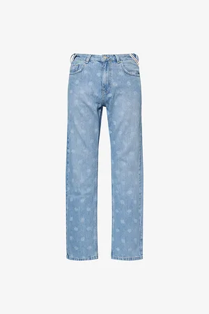 The Couture Club Mens Laser Print Emblem Straight-Leg Denim Jeans