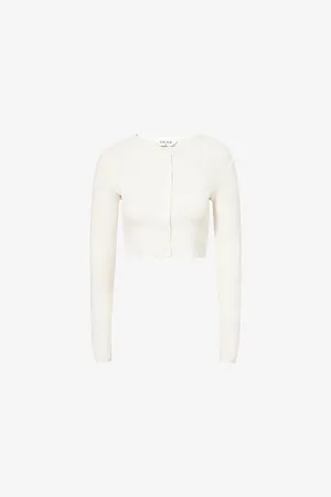 Lounge Underwear Womens Pointelle Long-Sleeve Stretch-Cotton Cardigan