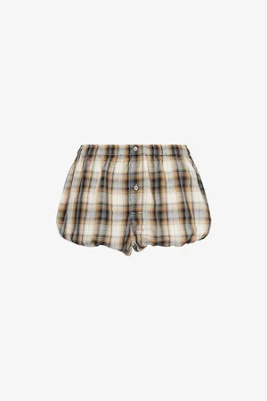 Acne Studios Womens Check-Print Relaxed-Fit Woven Shorts