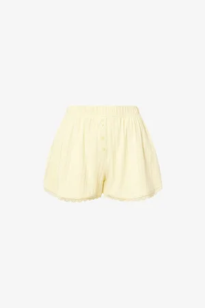 Lounge Underwear Womens Pointelle Mid-Rise Stretch-Woven Pyjama Shorts