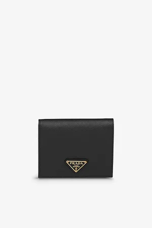 Prada Womens Logo-Plaque Small Saffiano Leather Wallet
