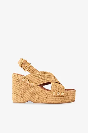 Maje Womens Raffia-Effect Heeled Wedge Sandals