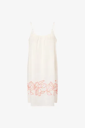 Hanro Womens Floral-Embroidered Spaghetti-Strap Cotton Nightdress