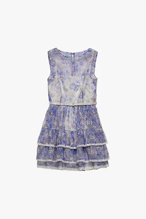 Prada Womens Floral-Print Ruffle-Trim Woven Mini Dress