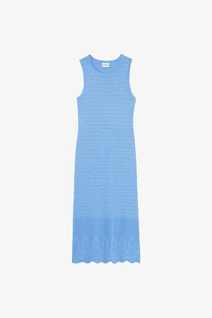 Claudie Pierlot Womens Scalloped-Trim Knitted Midi Dress