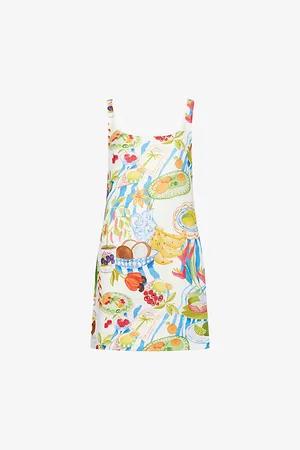 Farm Rio Womens Fresh Table Shoulder-Straps Linen Mini Dress