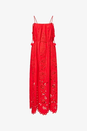 Farm Rio Womens Richelieu Embroidered Linen-Blend Maxi Dress