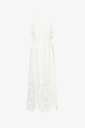 Farm Rio Womens Richelieu Embroidered Linen-Blend Maxi Dress