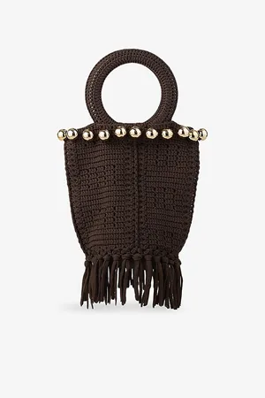 Sandro Womens Beaded Crochet Knitted Bag